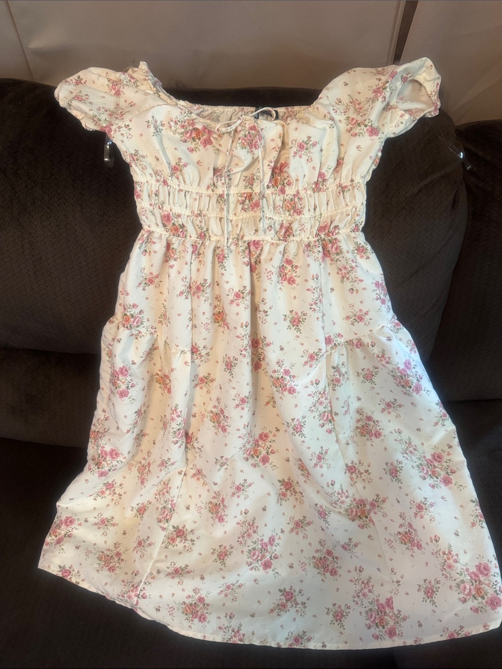 Sadie & Sloane Cream Mini Dress with Pink Floral Print